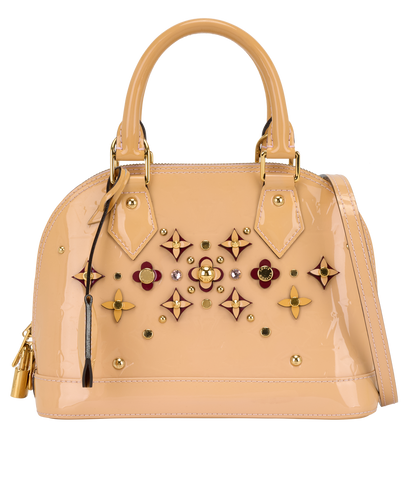 Vernis Flower Alma BB, &pound;1,100, Handbags, Beige/Yellow, Patent Leather, Front view